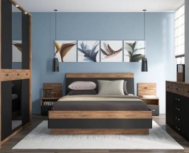 aranżacja niebieskiej sypialni