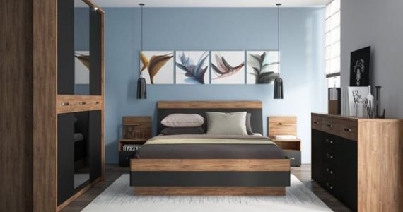 aranżacja niebieskiej sypialni