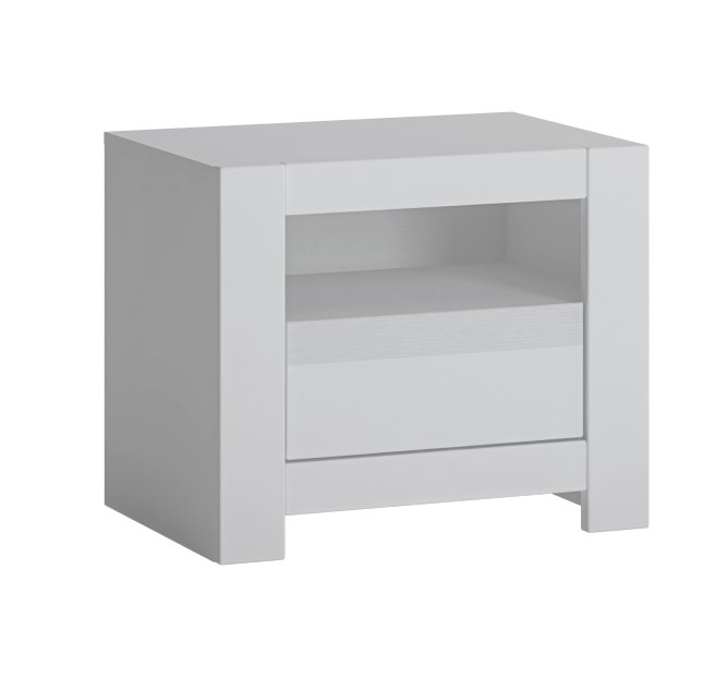 Szafka nocna biała z systemem bezuchwytowym Novi z szufladą i otwartą półką