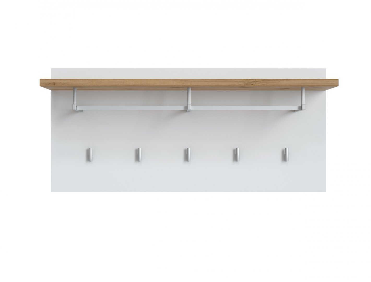 Subtelny panel ścienny jest świetnym rozwiązaniem do przedpokoju, nie zajmie dużo miejsca a wiele pomieści Panel ścienny z półką i wieszakami z kolekcji Hola do skandynawskiego wnętrza