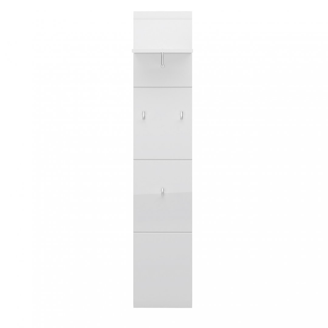 Nowoczesny panel z kolekcji Merano sprawdzi się w przedpokojach o małym metrażu biały panel z półką i wieszakami do przedpokoju z kolekcji Merano