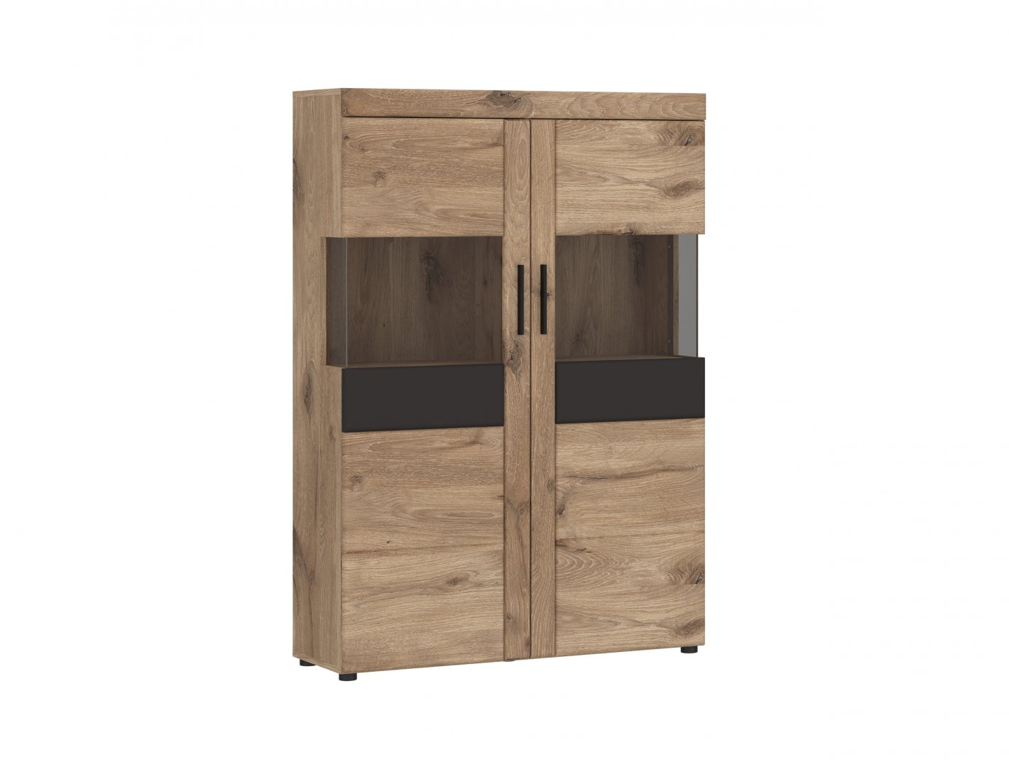 Pojemna witryna w pieknych odcieniach debu w klasycznym stylu do salonu Witryna niska z kolekcji Grano