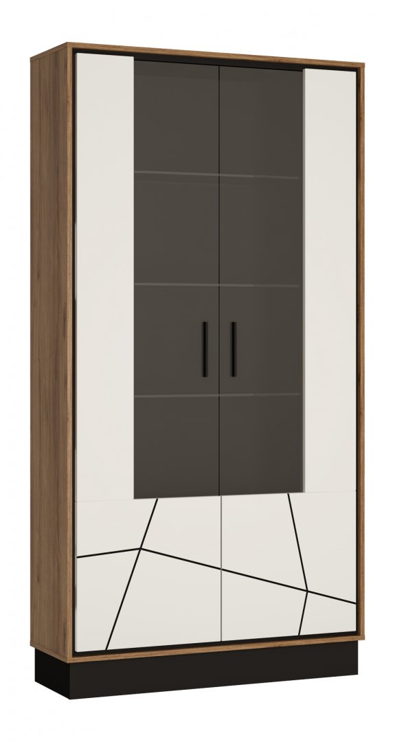 stylowa witryna do salonu dekor dąb / biały połysk